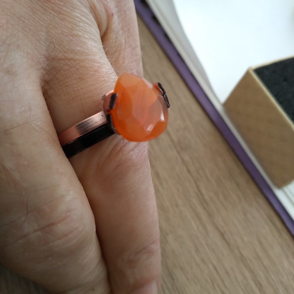 Orange Carnelian gemstone Bling in copper and black aluminum setting
